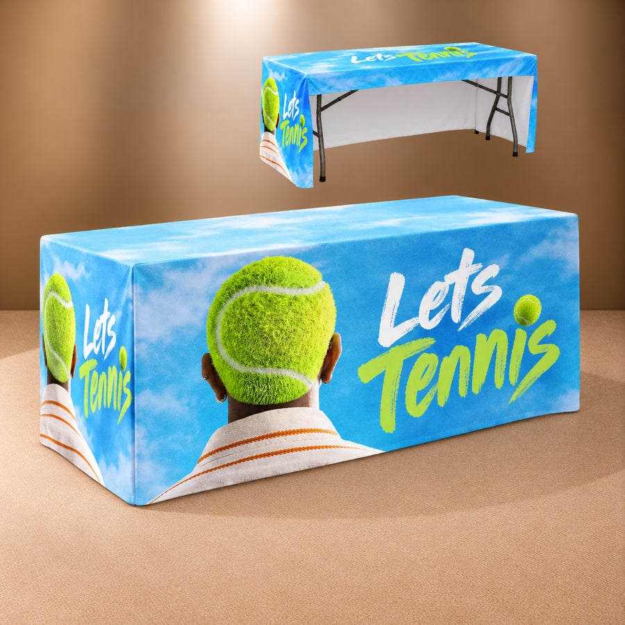 8ft Fitted 3 Sided Custom Printed Table Cover – All Over Print