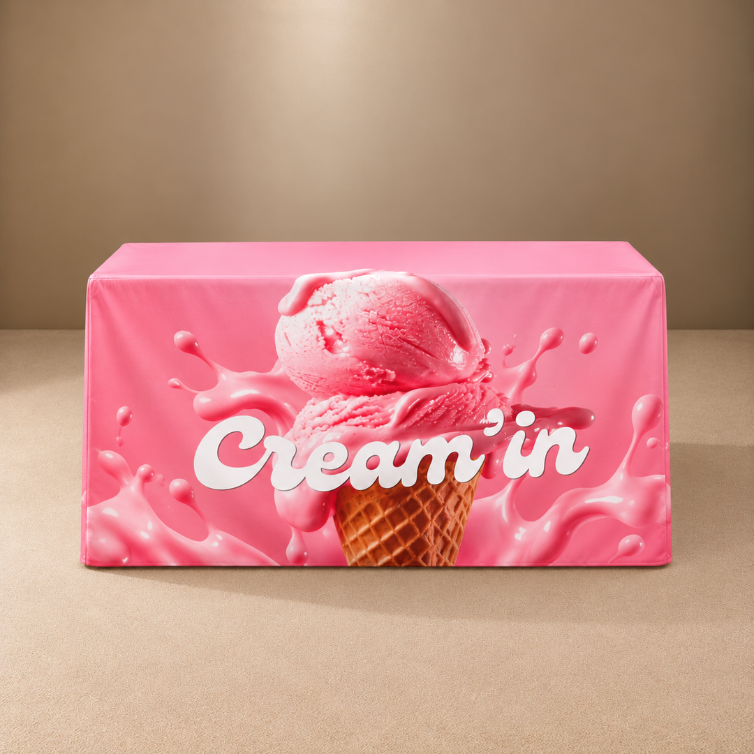 4ft Fitted 3 Sided Custom Printed Table Cover – All Over Print