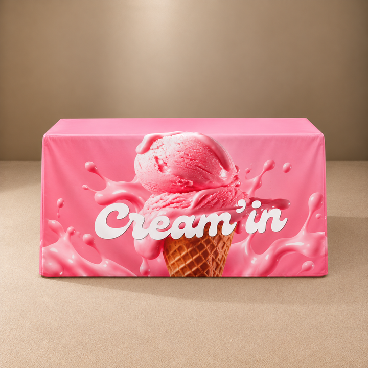 4ft Fitted 3 Sided Custom Printed Table Cover – All Over Print