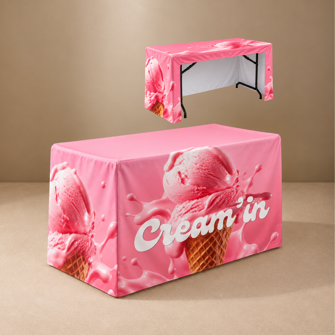 4ft Fitted 3 Sided Custom Printed Table Cover – All Over Print