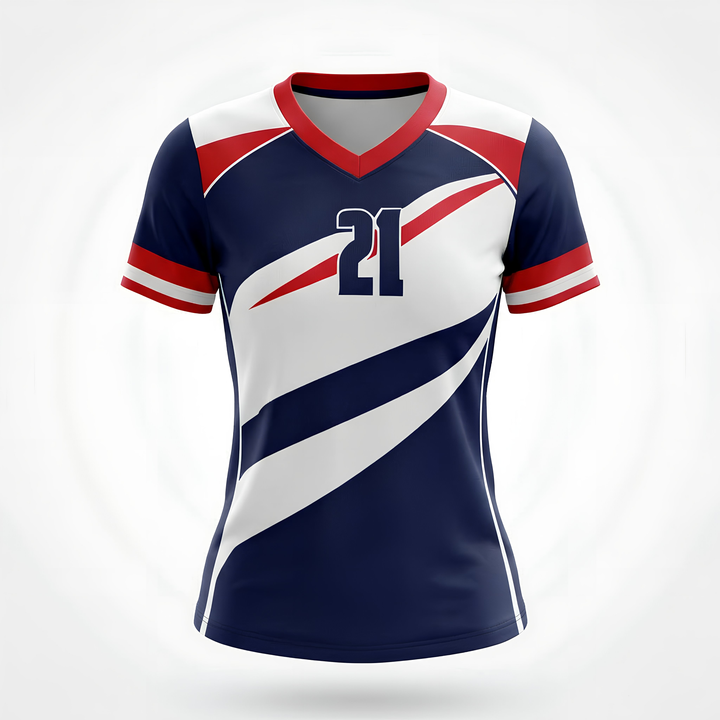 Custom Women's Volleyball V-Neck Short Sleeve Jersey - Spandex Poly (C)