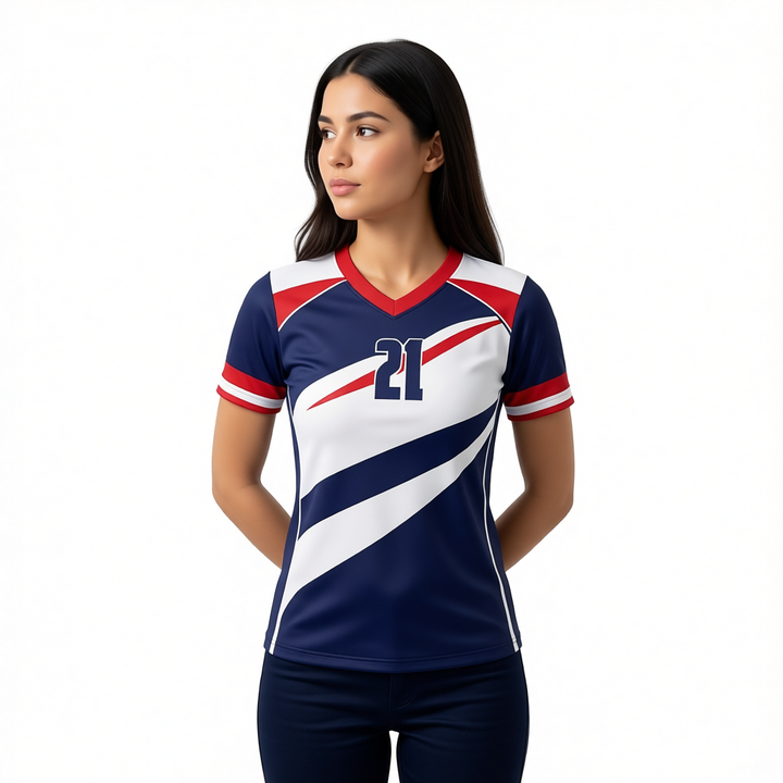Custom Women's Volleyball V-Neck Short Sleeve Jersey - Spandex Poly (C)