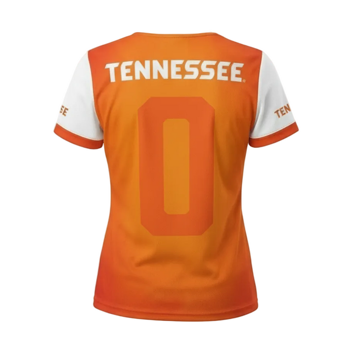 Orange sports jersey with name and number on a white background