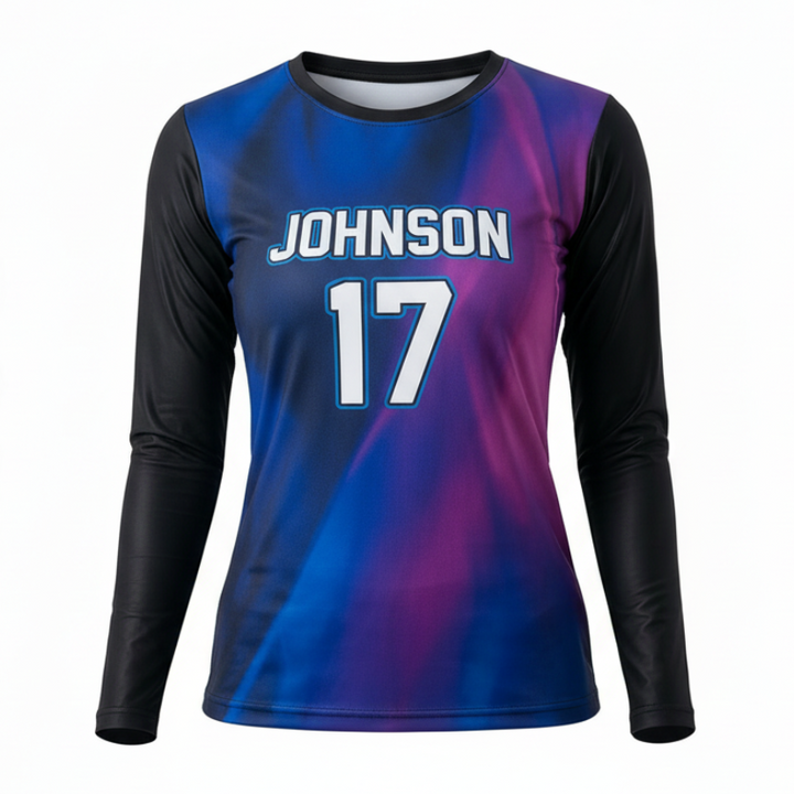 Long-sleeve sports jersey with gradient design, 'Johnson' and number '17' on a white background