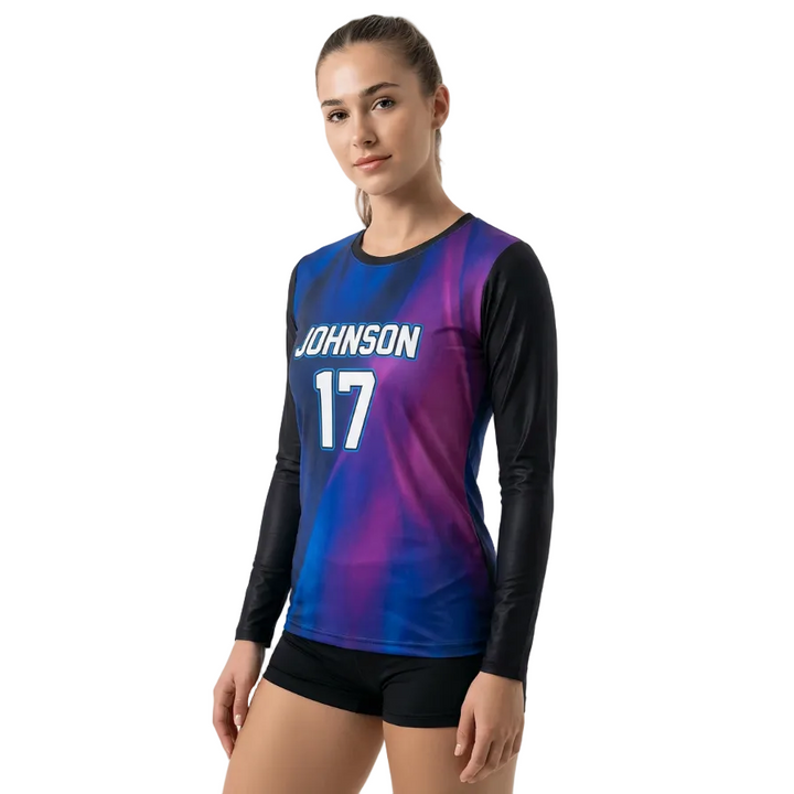 Custom Women's Volleyball Crew Neck Long Sleeve Jersey SPANDEX (C)