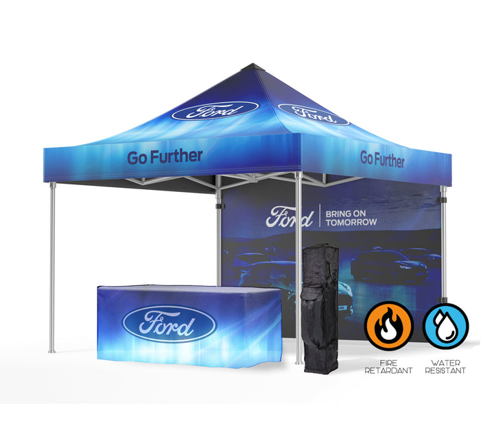 Prime Pop Up Canopy Tent 10ft x 10ft + Backwall + Fitted Tablecover + Rolling Carry Bag (C)