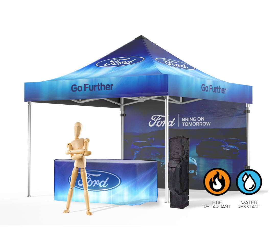 Prime Pop Up Canopy Tent 10ft x 10ft + Backwall + Fitted Tablecover + Rolling Carry Bag (C)