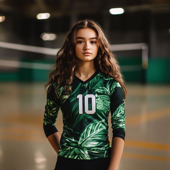 Custom Women's V-Neck Volleyball Long Sleeve Jersey - Spandex Poly (C)