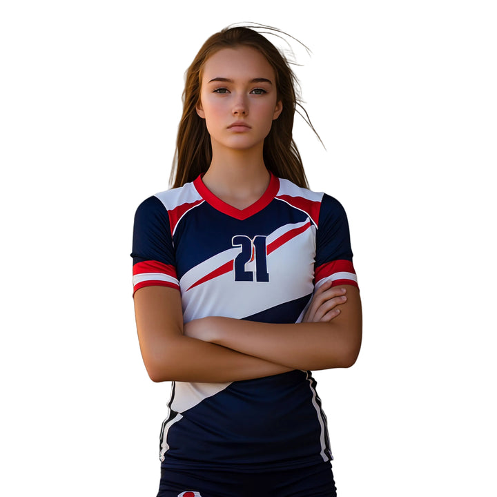 Custom Women's V-Neck Volleyball Short Sleeve Jersey - Spandex Poly (C)