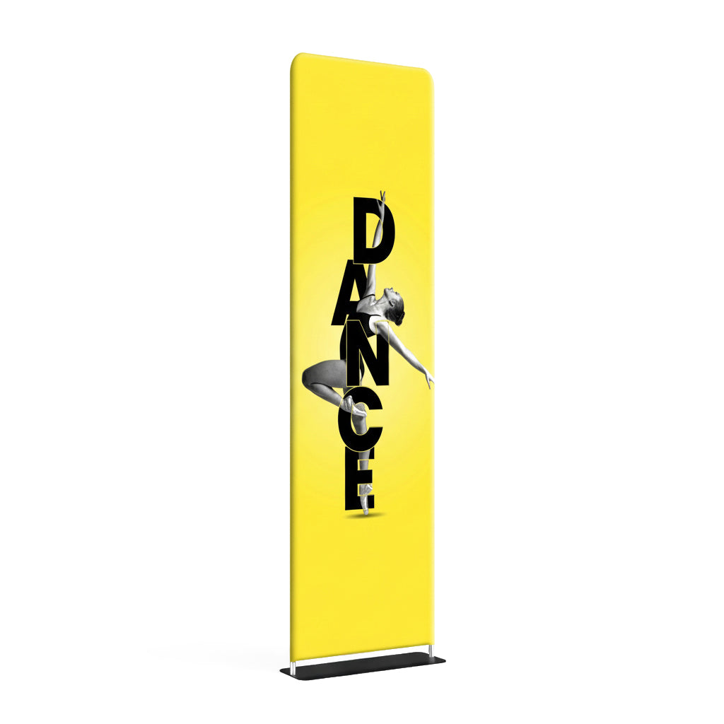 Yellow banner with 'DANCE' and dancer graphic on a white background