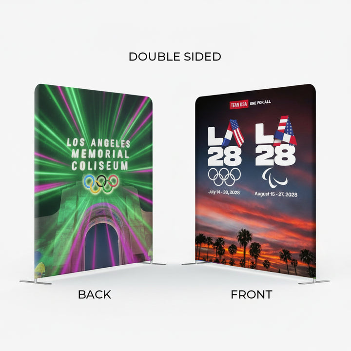 Double-sided display board for Los Angeles Memorial Coliseum with Olympic branding.