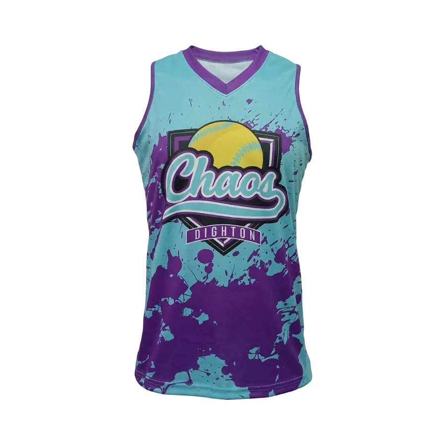 Colorful sports jersey with text on a white background