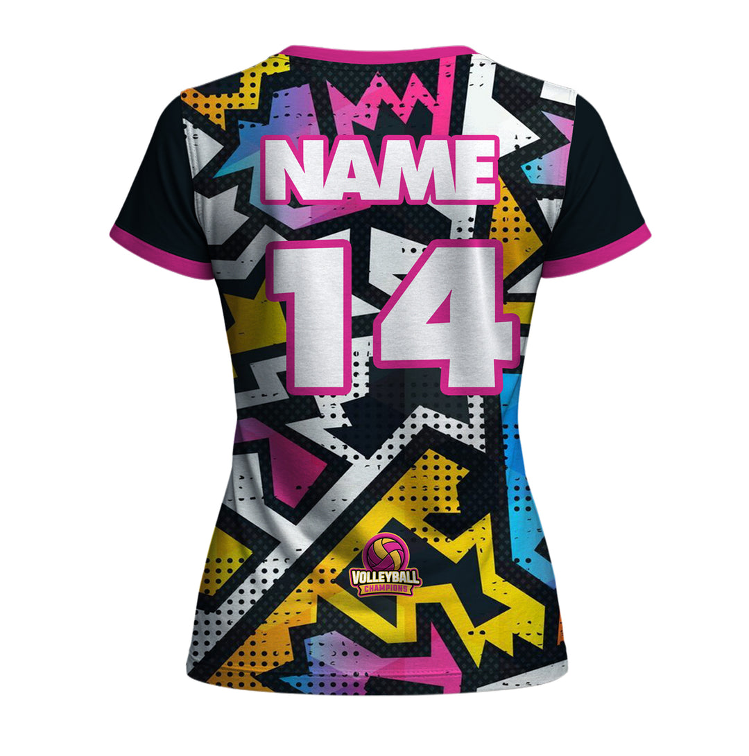 Jersey de manga corta de voleibol con cuello en V personalizado para mujer