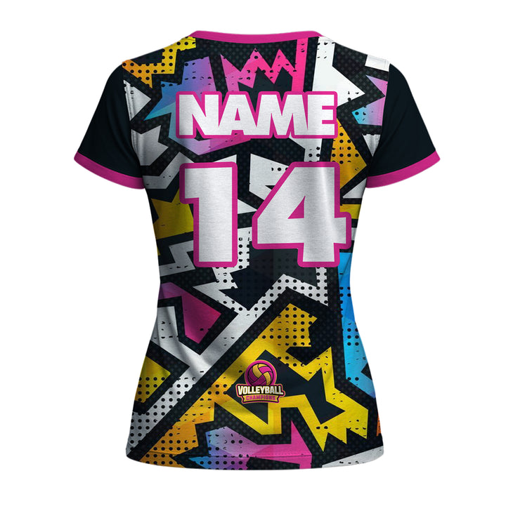 Jersey de manga corta de voleibol con cuello en V personalizado para mujer