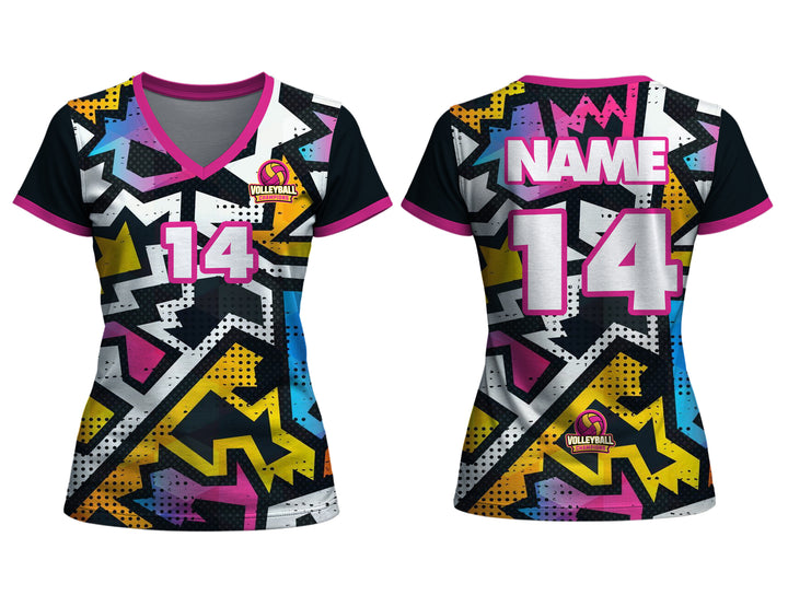 Jersey de manga corta de voleibol con cuello en V personalizado para mujer