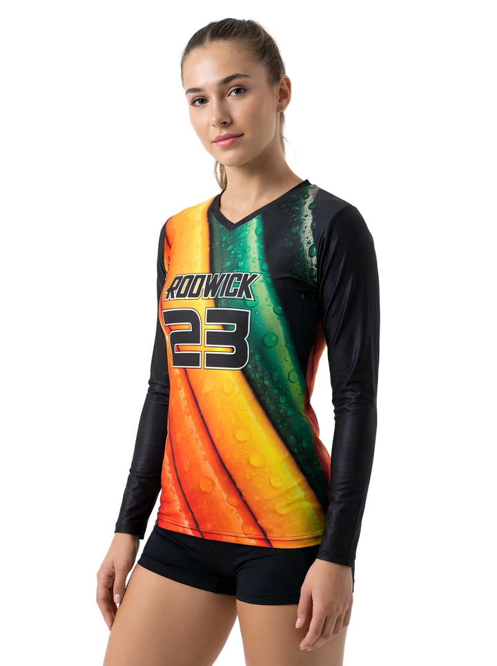 Custom Women's V-Neck Volleyball Long Sleeve Jersey - Spandex Poly (C)