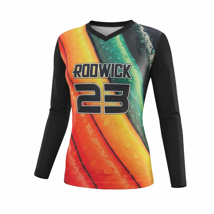 Custom Women's V-Neck Volleyball Long Sleeve Jersey - Spandex Poly (C)