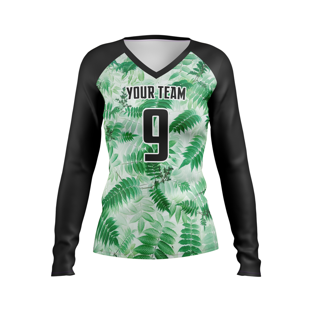 Custom Women's V-Neck Volleyball Long Sleeve Jersey - Spandex Poly (C)