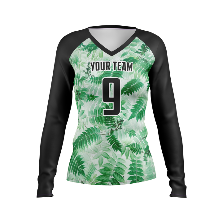 Custom Women's V-Neck Volleyball Long Sleeve Jersey - Spandex Poly (C)
